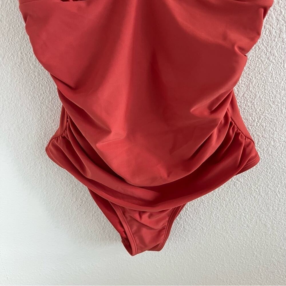 NWT Cupshe Rusty Orange Red One Piece Ruched Modest Small - Picture 9 of 9